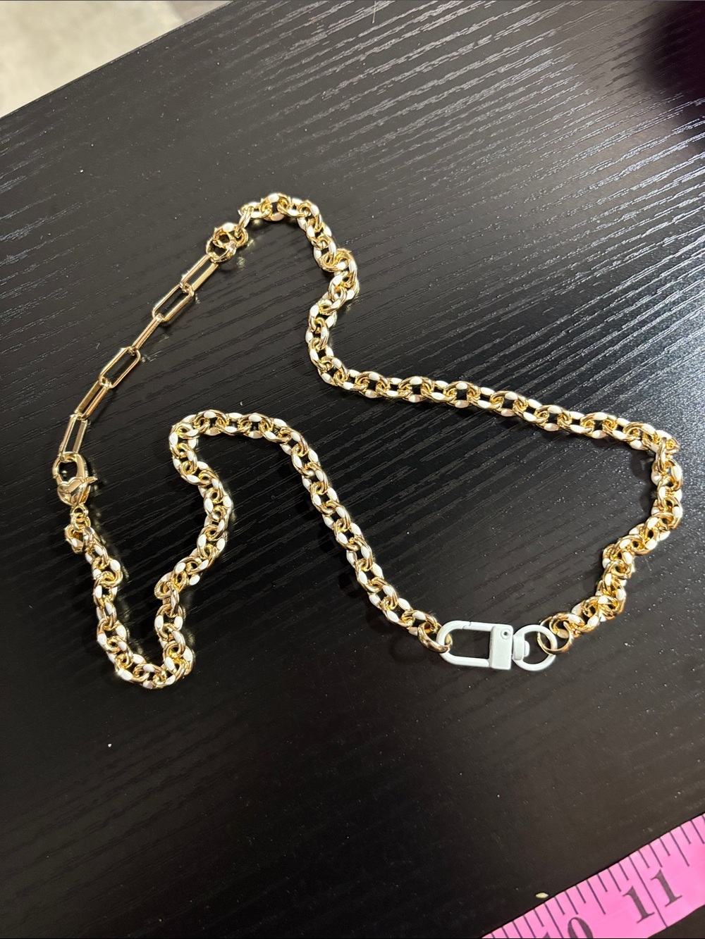 Gold With White Enamel Chain Necklace with Lobster Clasp - Women's Jewelry